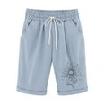 thumbnail image 1 of Kvture Bermuda Shorts for Women Knee Length Straight Leg Drawstring Elastic Waist Casual Summer Beach Short with Pockets Light Blue XXL, 1 of 3