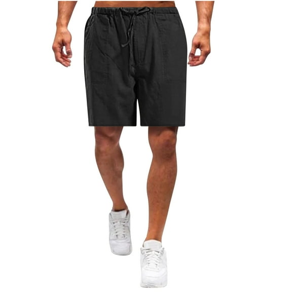 Kvture Big And Tall Linen Shorts for Men Loose Drawstring Knee Length Shorts Summer Lightweight Breathable Beach Shorts with Pockets Black XXXL
