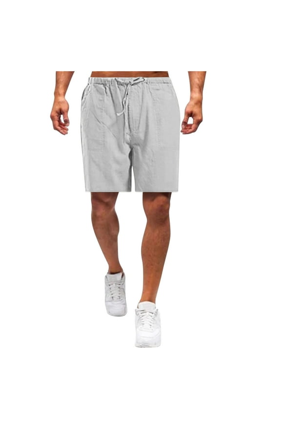 Big And Tall Linen Shorts for Men Loose Drawstring Knee Length Shorts Summer Lightweight Breathable Beach Shorts with Pockets Gray XXXL