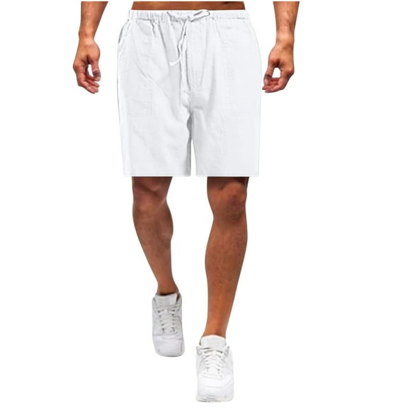 Kvture Big And Tall Linen Shorts for Men Loose Drawstring Knee Length Shorts Summer Lightweight Breathable Beach Shorts with Pockets White L