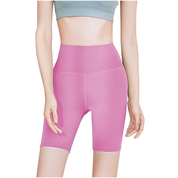 Kvture Biker Shorts for Women High Waisted Tummy Control Workout Leggings Hip Lift Gym Running Yoga Volleyball Tights Shorts Pink L