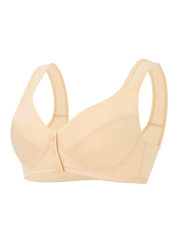 Bras for Older Women Front Snap Closure Plus Size Bra Comfortable No Underwire Full Coverage Senior Everyday Bra Khaki Bras XXXL