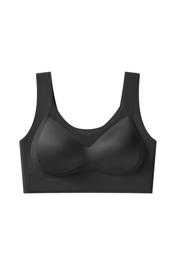 Bras for Women Satin Curve Seamless Wireless Bra Push Up No Underwire Breathable Bras Casual V Neck Underwear Black Bras XL