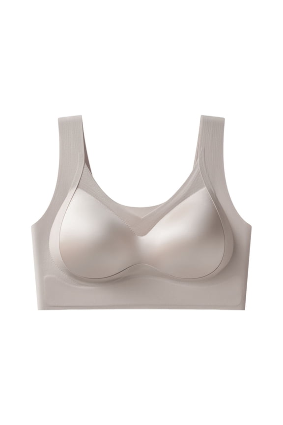 Bras for Women Satin Curve Seamless Wireless Bra Push Up No Underwire Breathable Bras Casual V Neck Underwear Gray Bras M