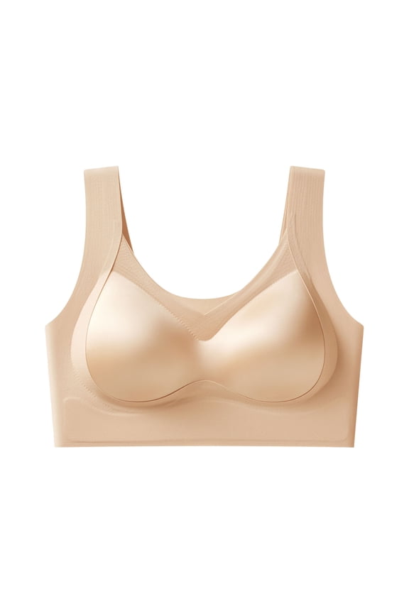 Bras for Women Satin Curve Seamless Wireless Bra Push Up No Underwire Breathable Bras Casual V Neck Underwear Khaki Bras XL