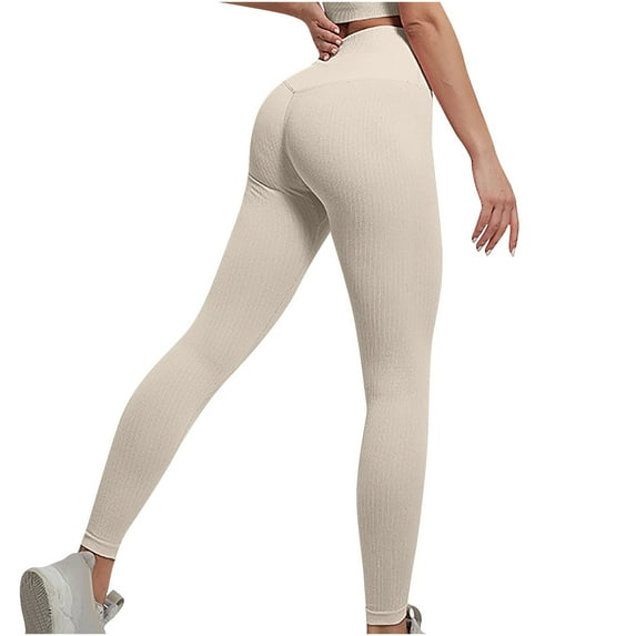 Kvture Butt Lifting Gym Workout Leggings for Women Tummy Control High Waisted Scrunch Butt Seamless Impact Yoga Pants Khaki L