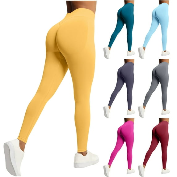 Kvture Butt Lifting Leggings for Women Gym Seamless High Waisted Tummy Control Stretchy Yoga Pants Solid Color Slim Fit Workout Tights Purple M