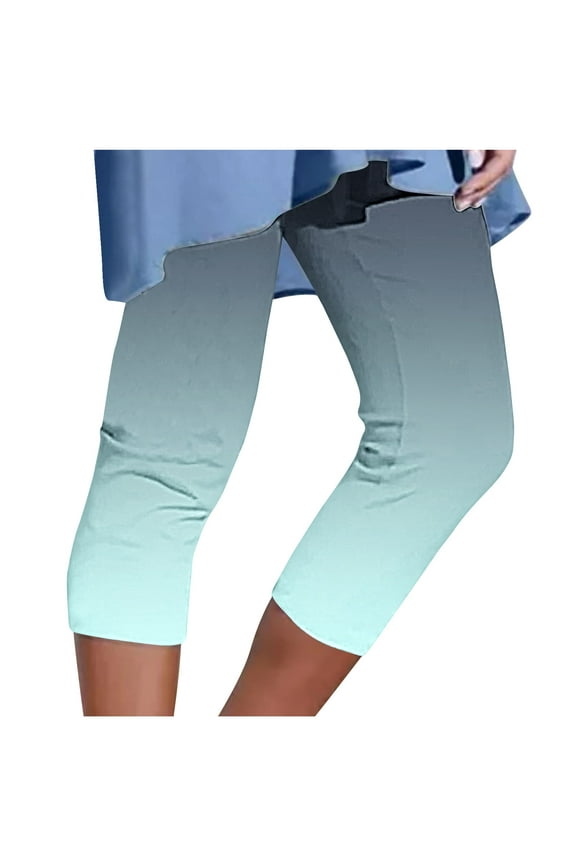 Capri Leggings for Women Yoga Pants Stretchy Gradient Color Capris Plus Size Soft Comfy Workout Cropped Trousers Gym Mint Green M