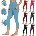 thumbnail image 1 of Kvture Capri Leggings for Women with Pockets Tummy Control Butt Lifting Yoga Pants High Waisted Stretch Workout Running Leggings Wine M, 1 of 9
