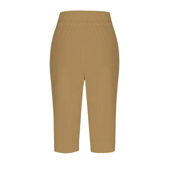 Kvture Capri Pants for Women High Waisted Drawstring Joggers Stretch Lightweight Casual Hiking Pant Capri with Pockets Khaki L