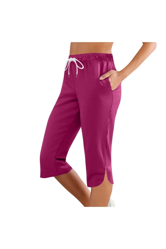 Capris Shorts for Women Swim Capris Pants Quick Dry Swimsuits Suit Bottoms Beach Pants with Pockets Hot Pink Pant L