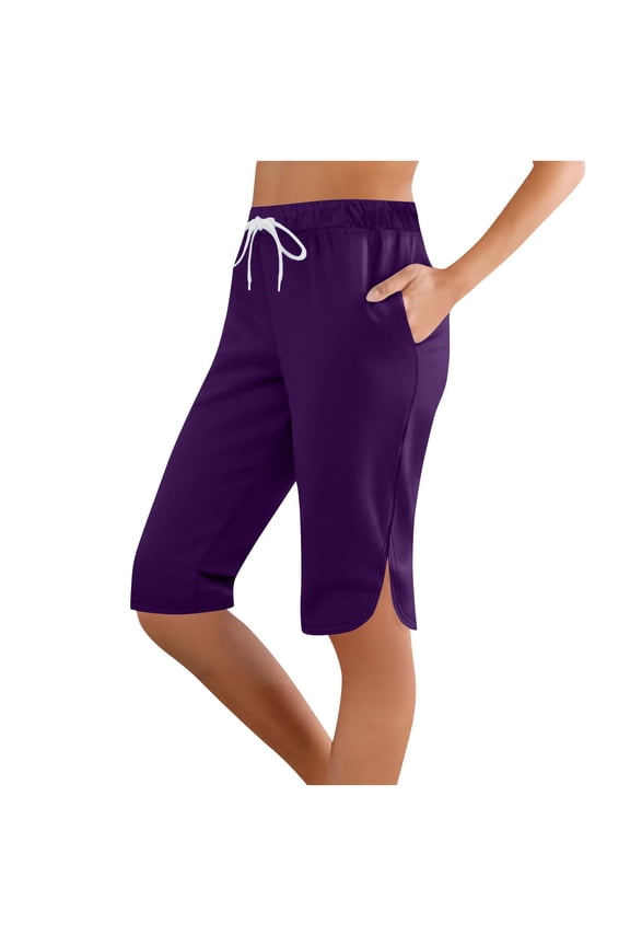 Capris Shorts for Women Swim Capris Pants Quick Dry Swimsuits Suit Bottoms Beach Pants with Pockets Purple XL