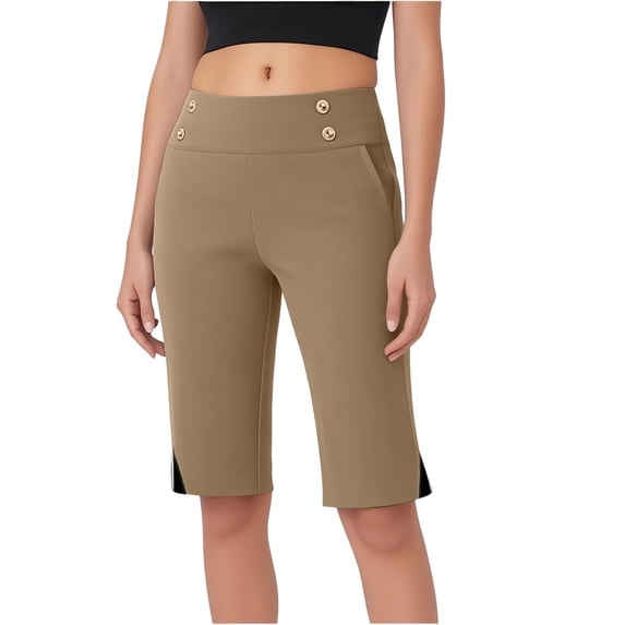Kvture Capris for Seniors Women High Waist Stretch Womens Golf Pants Summer with Pockets Work Casual Khaki S
