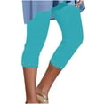 thumbnail image 1 of Kvture Capris for Women Trendy Casual Rhinestones Hem Leggings Slim Fit Stretchy Comfy High Waisted Summer Cropped Yoga Pants Sky Blue XXL, 1 of 6
