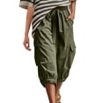 thumbnail image 1 of Kvture Cargo Capri Pants for Women Baggy Elastic Waisted Joggers Adjustable Knot Plus Size Capris with Pocket for Hiking Army Green Pant L, 1 of 6