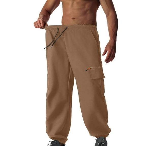 Kvture Cargo Joggers for Men Trendy Casual Athletic Cargo Pants Baggy Hiking Outdoor Work Jogger Pants with Multi Pockets Khaki M