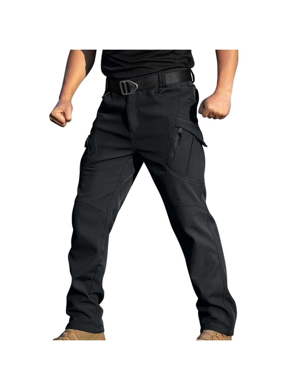 Cargo Pants for Men Thermal Fleece Lined Work Tactical Pants Outdoor Snow Ski Insulated Hiking Trousers Black Pant