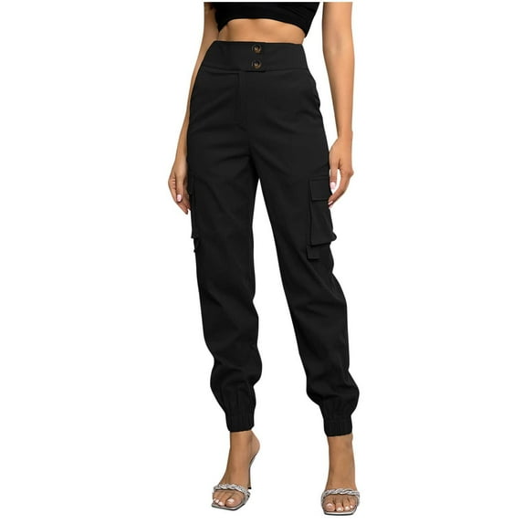 Kvture Cargo Pants for Women Mid Rise Pockets Baggy Trousers Loose Lightweight Hiking Pants Bottom Y2K Fashion Streetwear Black XL