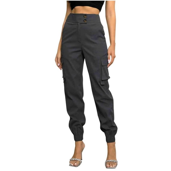 Kvture Cargo Pants for Women Mid Rise Pockets Baggy Trousers Loose Lightweight Hiking Pants Bottom Y2K Fashion Streetwear Dark Gray S