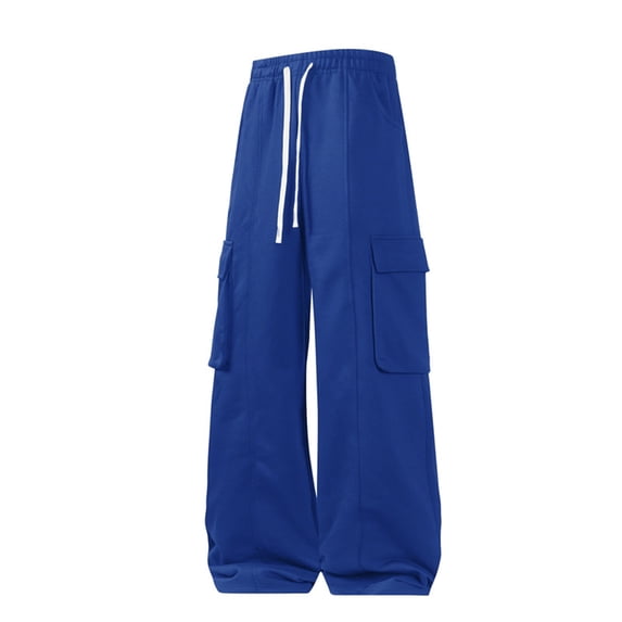 Kvture Cargo Sweatpants for Men Heavyweight Fleece Open Bottom Straight Leg Sweatpant Pockets Plus Size Big and Tall Joggers Navy S