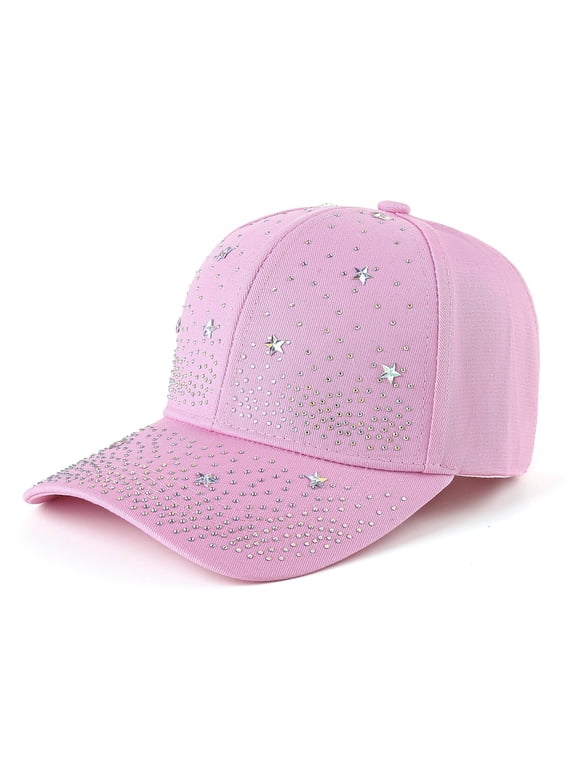 Colorful Rhinestone Baseball Cap Women Bling Butterfly Sequin Sun Protection Duckbill Hat Breathable Cotton Pink Hats