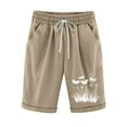 thumbnail image 1 of Kvture Cotton Linen Shorts for Women Fashion Boho Floral Print Beach Shorts Loose High Wasit Drawstring Pants Khaki XL, 1 of 2