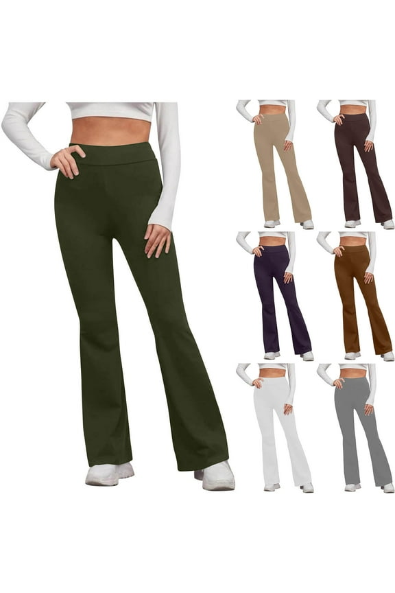 Flare Leggings for Women, Crossover Yoga Pants Bootcut Flared Leggings Stretchy High Waisted Tummy Control Long Pants Solid Color Workout Tights Gray XL