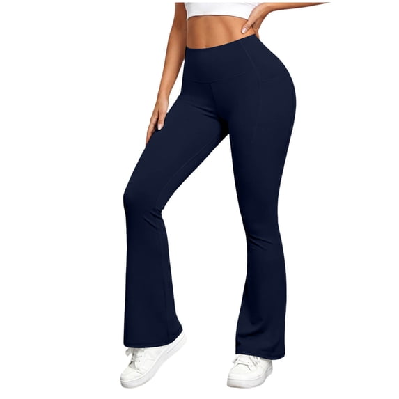 Kvture Flare Leggings for Women High Waisted Seamless Yoga Pants with Tummy Control Bootcut Bell Bottom Leggings Navy Pant M