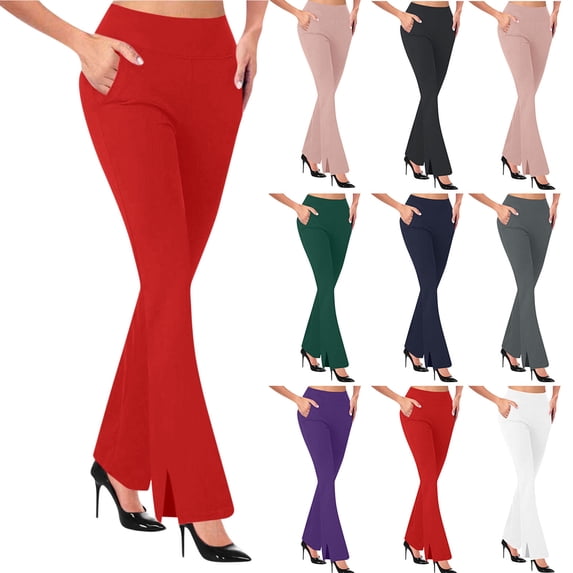 Kvture Flare Yoga Dress Pants for Women High Waisted Stretchy Work Pants Business Casual Bootcut Trousers with Pockets Solid Color Slim Fit Flared Tights White M