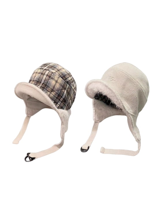 Fleece Trapper Hats with Visor Women Winter Ear Flap Ski Cap Warm Russian Hat Windproof Eskimo Aviator Hat Beige Hat