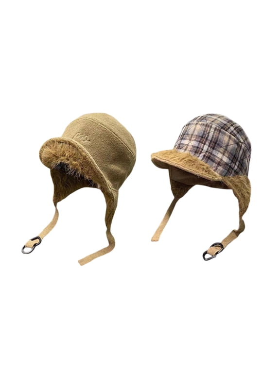 Fleece Trapper Hats with Visor Women Winter Ear Flap Ski Cap Warm Russian Hat Windproof Eskimo Aviator Hat Khaki Hat