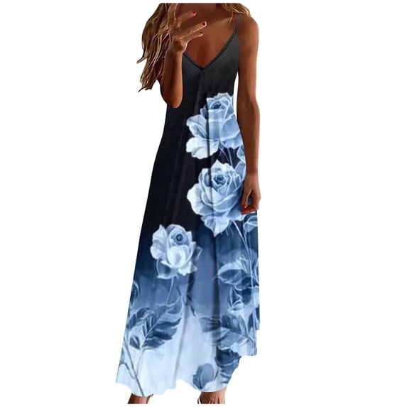 Kvture Floral Dress for Women Summer Casual Sundresses V-Neck Spaghetti Strap Maxi Dress Boho Vacation Long Sundress J Multicolor