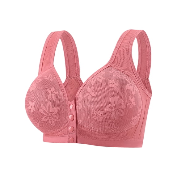 Kvture Front Closure Bras for Older Women Older Button Plus Size No Underwire High Support Push Up Comfortable Fashion Daily Bra Watermelon Red Bra XL
