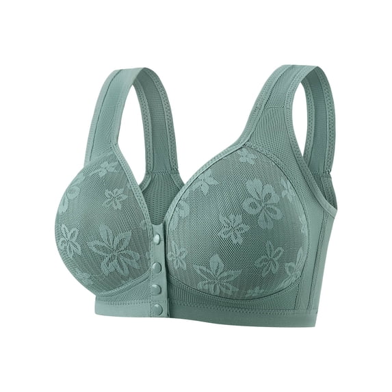 Kvture Front Closure Bras for Older Women Older Button Plus Size No Underwire High Support Push Up Comfortable Fashion Daily Bra Army Green Bra L