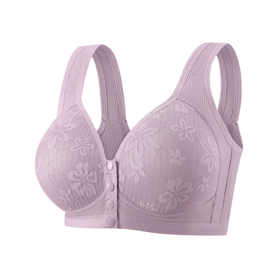 Kvture Front Closure Bras for Older Women Older Button Plus Size No Underwire High Support Push Up Comfortable Fashion Daily Bra Purple Bra S