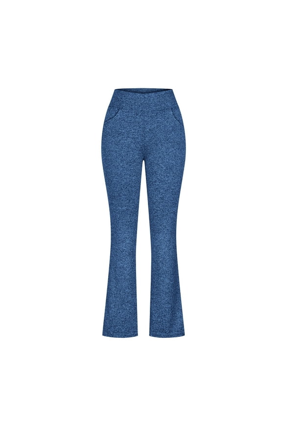 High Waisted Flare Pants for Women Workout Cossover Leggings Butt Lifting Yoga Pants Stretchy Compression Trousers Blue L