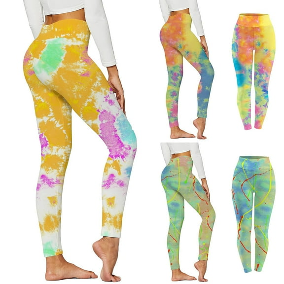 Kvture High Waisted Leggings for Women Butt Lifting Tummy Control Seamless Yoga Pants Tie-Dye Print Outdoor Streetwear Tights Stretchy Workout Legging Green XL