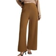 thumbnail image 1 of Kvture High Waisted Pants for Women Straight Wide Leg Fashion Elastic Waist Fall Winter Baggy Casual Business Outdoor Trouser Brown L, 1 of 6