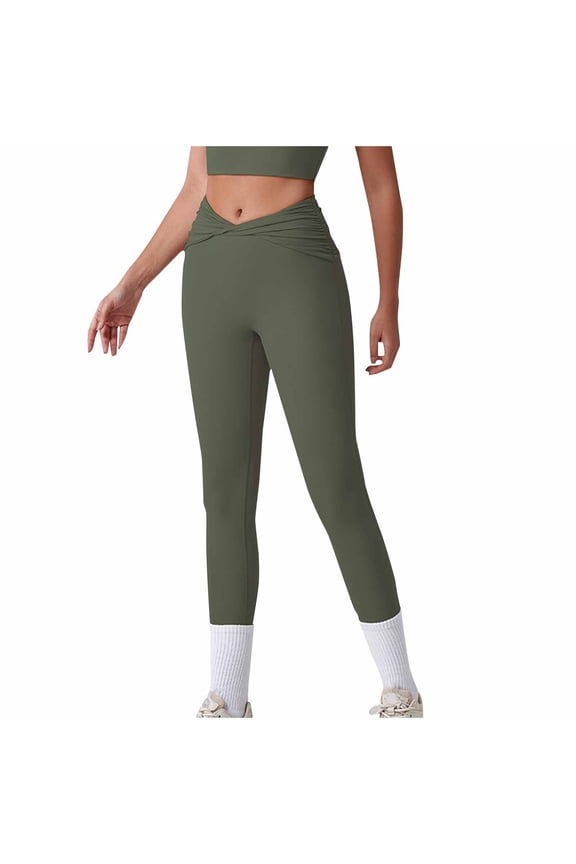 High Waisted Yoga Leggings Women's Fitness Pants Gym Clothing Running Cycling Workout Army Green S