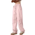 thumbnail image 1 of Kvture Hiking Pants Women Lightweight Parachute Pants with Drawstring Outdoor Pleated Leg Joggers Trousers Pink XXXL, 1 of 5