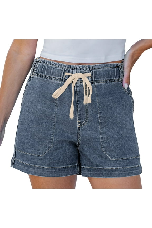 Jean Shorts Womens Casual Summer Wide Leg Denim Shorts Baggy Comfy Elastic Waist Jorts Stretch Pull On Jorts Navy XXXL