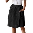 thumbnail image 1 of Kvture Knee Length Shorts for Women Casual Elastic Waist Wide Leg Short Flowy Vacation Beach Lounge Bottoms with Pockets Black M, 1 of 9