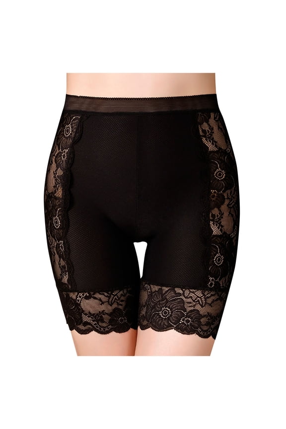Lace Slip Shorts for Women Under Dresse High Waisted Lace Bloomers Boyshorts Seamless Underwear Panties L Black