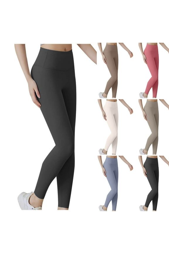 Leggings for Women Elastic High Waisted Tummy Control Legging Soft Lightweight Gym Yoga Tights Solid Color Slim Fit Workout Leggings Khaki XXXL