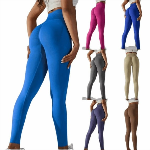 Kvture Leggings for Women Sexy Butt Lifting Tummy Control Seamless Leggings Stretchy High Waisted Athletic Tights Solid Color Slim Fit Workout Pants Dark Blue M