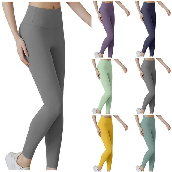 Kvture Leggings for Women Elastic High Waisted Tummy Control Legging Soft Lightweight Gym Yoga Tights Solid Color Slim Fit Workout Leggings Purple L