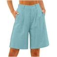 thumbnail image 1 of Kvture Linen Bermuda Women Shorts for Seniors Knee Length Wide Leg High Waisted Short Trousers Summer Casual Light Blue S, 1 of 7