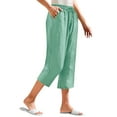 thumbnail image 1 of Kvture Linen Capri Pants for Women Casual Summer Elastic Waist Straight Leg Crop Pants Drawstring Beach Trousers with Pockets Green XXL, 1 of 5