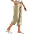 thumbnail image 1 of Kvture Linen Capri Pants for Women Casual Summer Elastic Waist Straight Leg Crop Pants Drawstring Beach Trousers with Pockets Khaki XL, 1 of 5