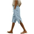 thumbnail image 1 of Kvture Linen Capri Pants for Women Summer Knee Length Straight Leg Pant Casual Loose Beach Bermuda Clothes with Pockets Light Blue S, 1 of 6